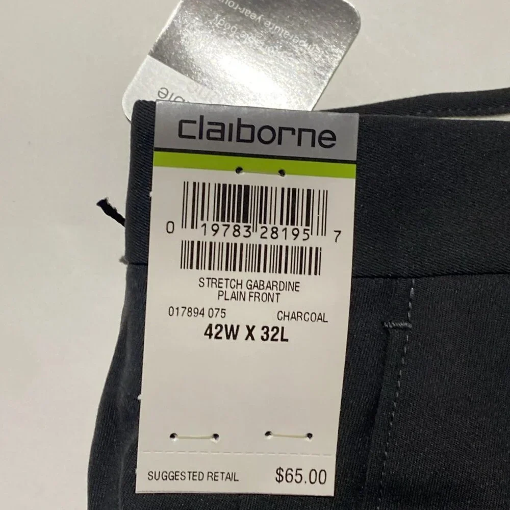 Claiborne Dress pants 42 x 32 Plain front charcoal gray NWT - Picture 2 of 7